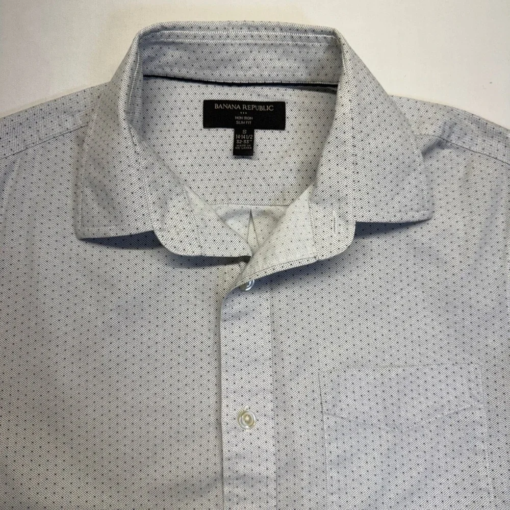 Banana Republic Slim Fit Dress Shirt Mens 14.5 32/33 White Dot Cotton Non Iron
